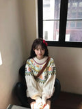 Women's Milky White lantern sleeve pullover sweater with Mori-style textured knitting
