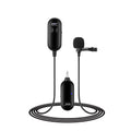 A wired lavalier microphone with a clip, shown for professional audio recording.
