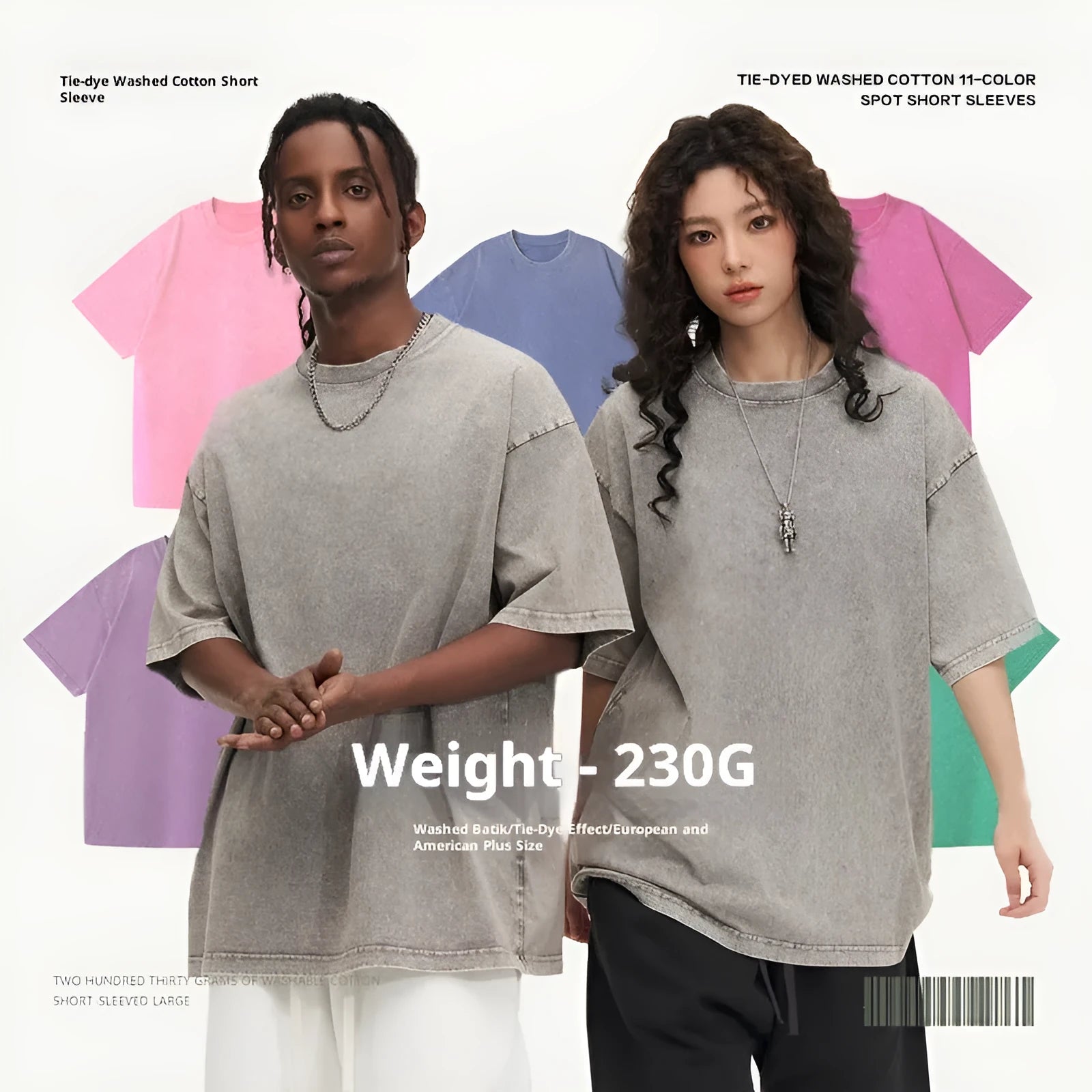 230g American style loose distressed retro washed men's solid colour short sleeve pure cotton t-shirt in blue