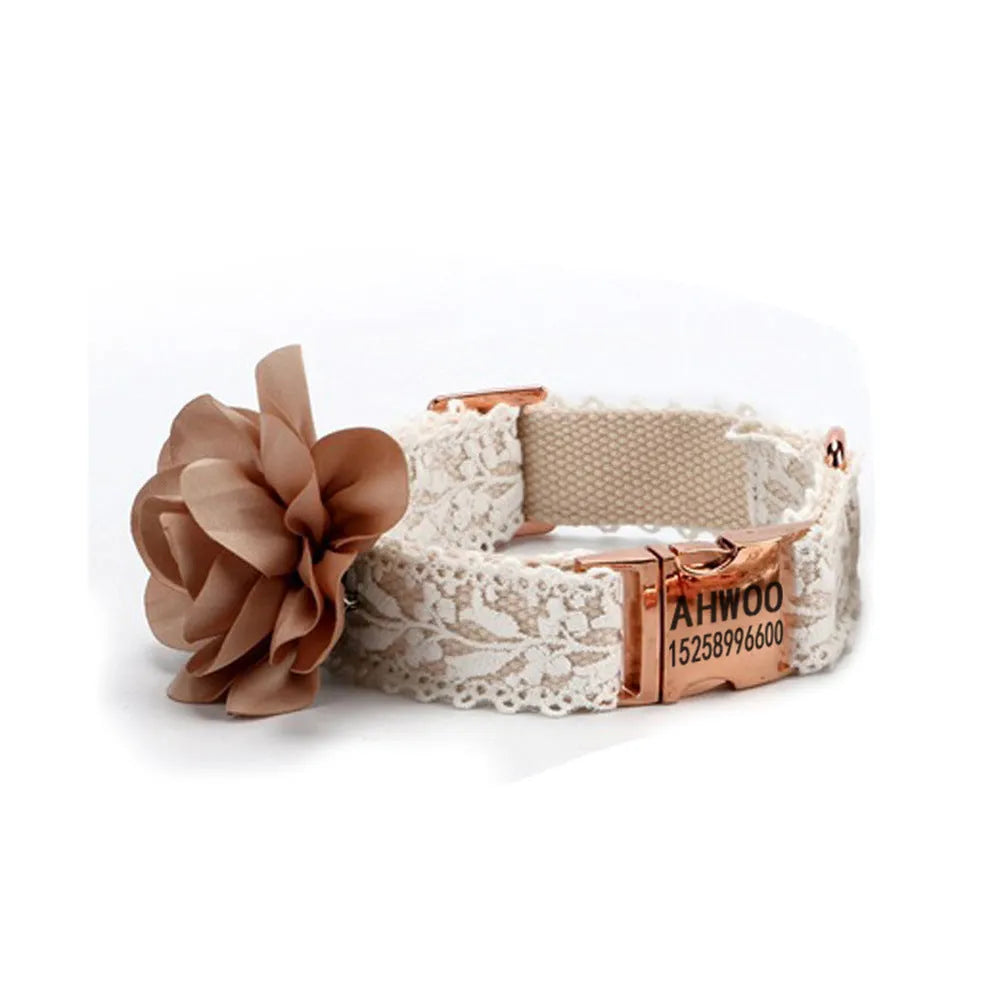 White lace flower polyester pet harness for cat or dog with towing rope, British style