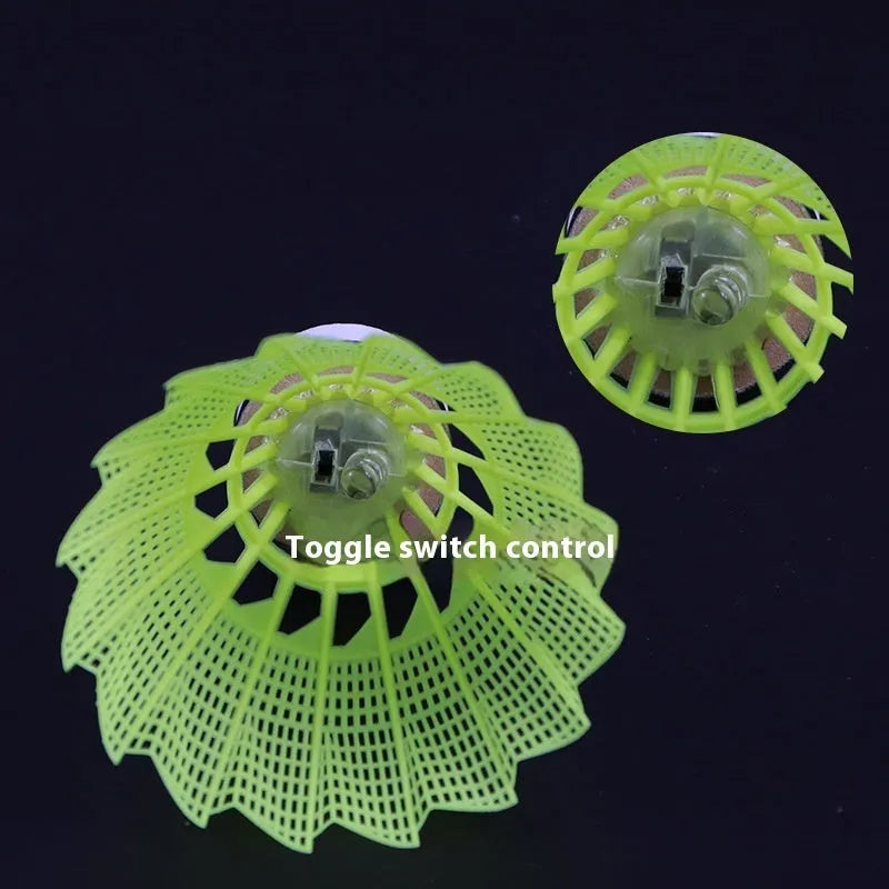 Luminous badminton shuttlecocks in green and red colours with nylon and goose feather options