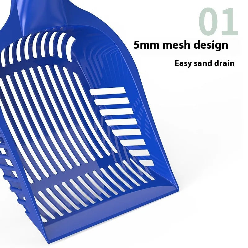 PP plastic cat litter scoop in red, yellow, and blue colours showing small and medium size options