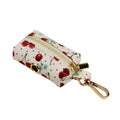 Red cherry printed cloth dog collar with light gold buckle and detachable bow strap