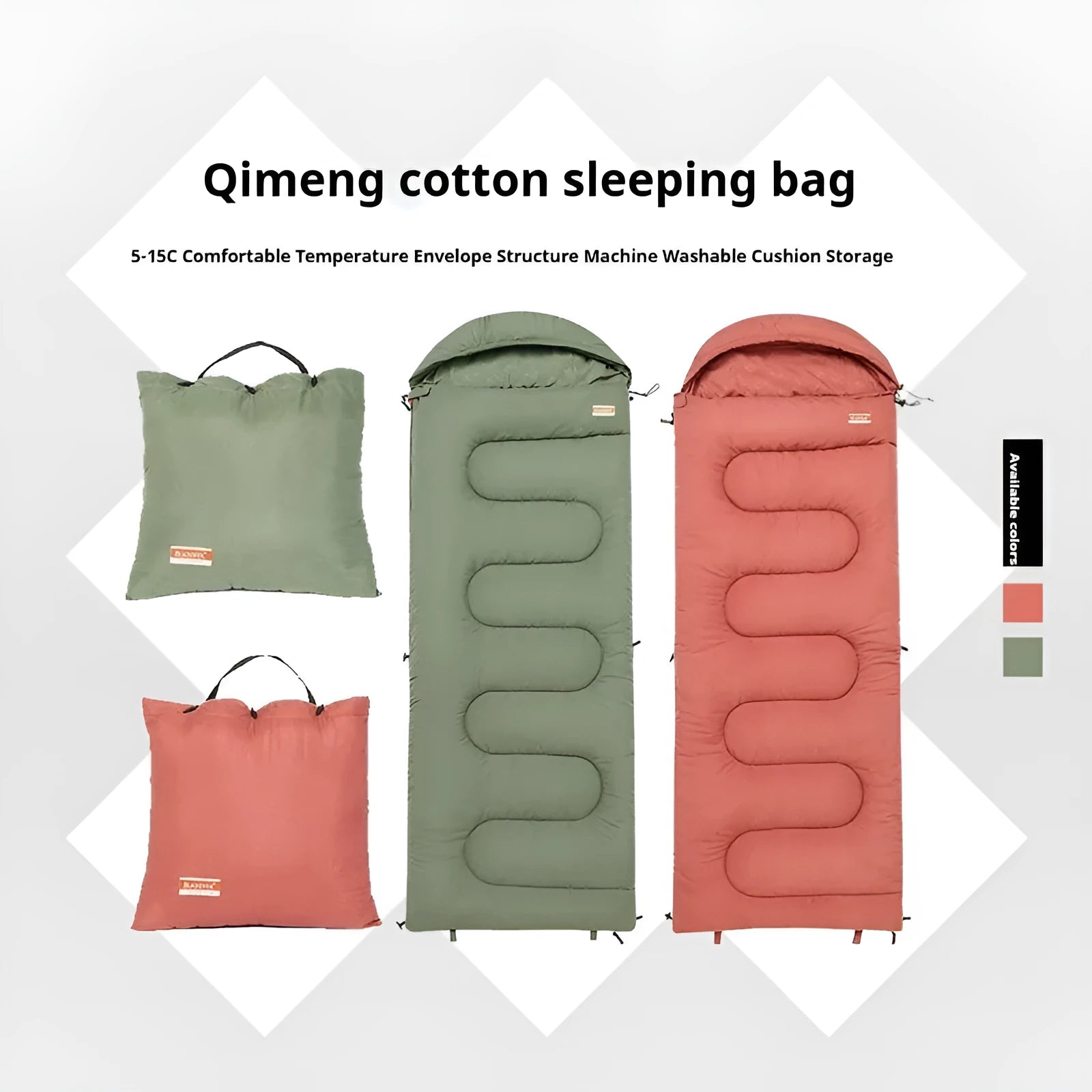 Ultra-light cotton camping sleeping bag quilt shown in ochre colour, folded to show quilted stitching.