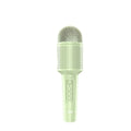 Wireless Bluetooth karaoke microphone in pink, blue, or green colours with USB charging port
