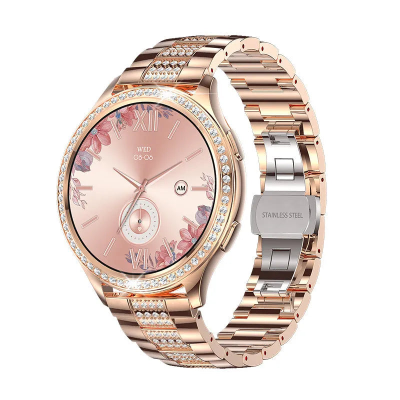 AK53 Bluetooth calling smart watch with metal body and TPU strap, showing heart rate monitoring on 1.32 inch IPS colour touch screen