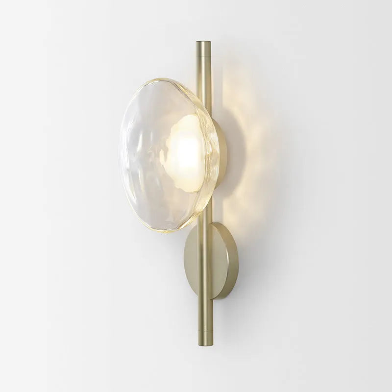 Bedside hotel glass art wall lamp with transparent frosted shade and iron frame