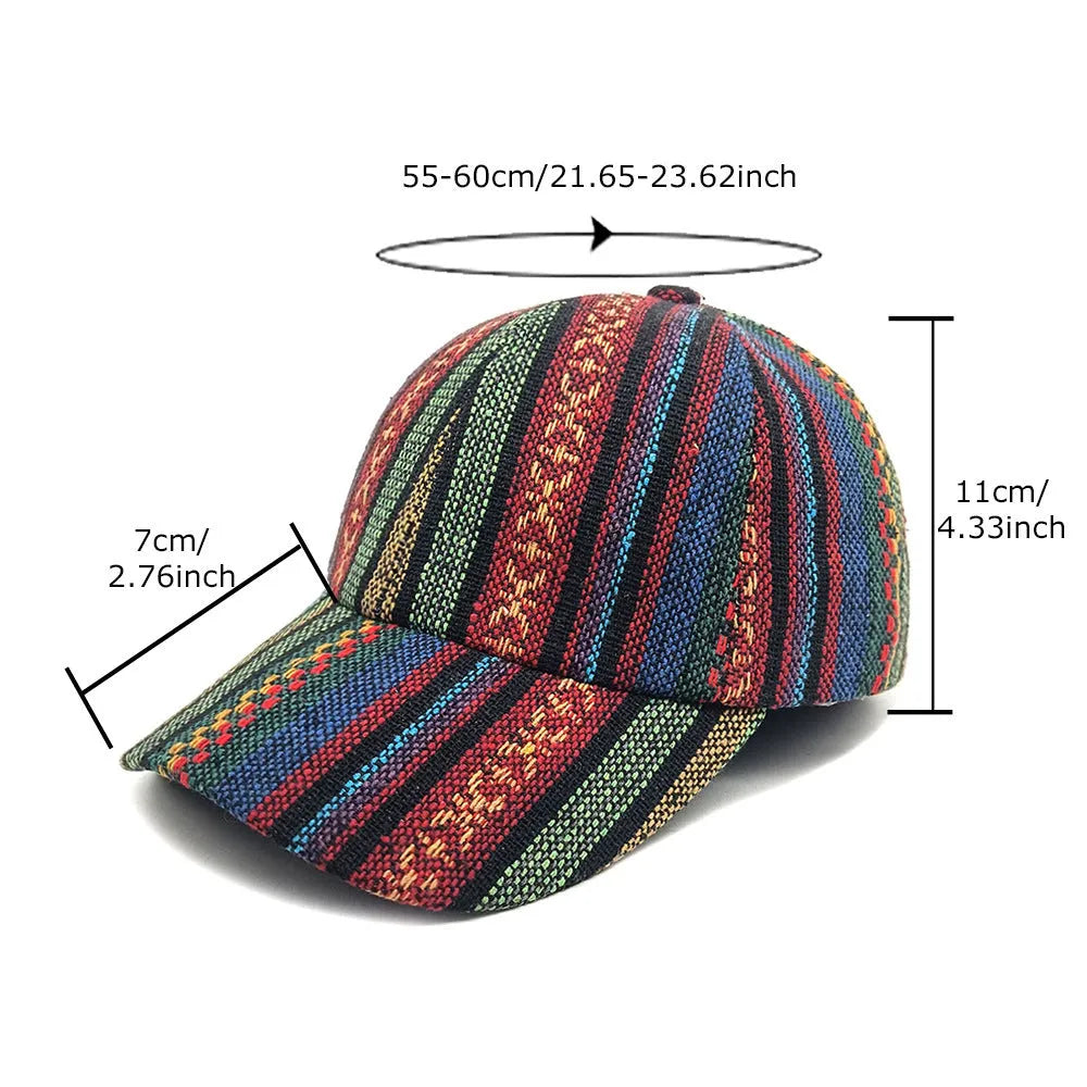 A woman's bohemian-style baseball cap with a dome crown, shown in one of eight available colours.