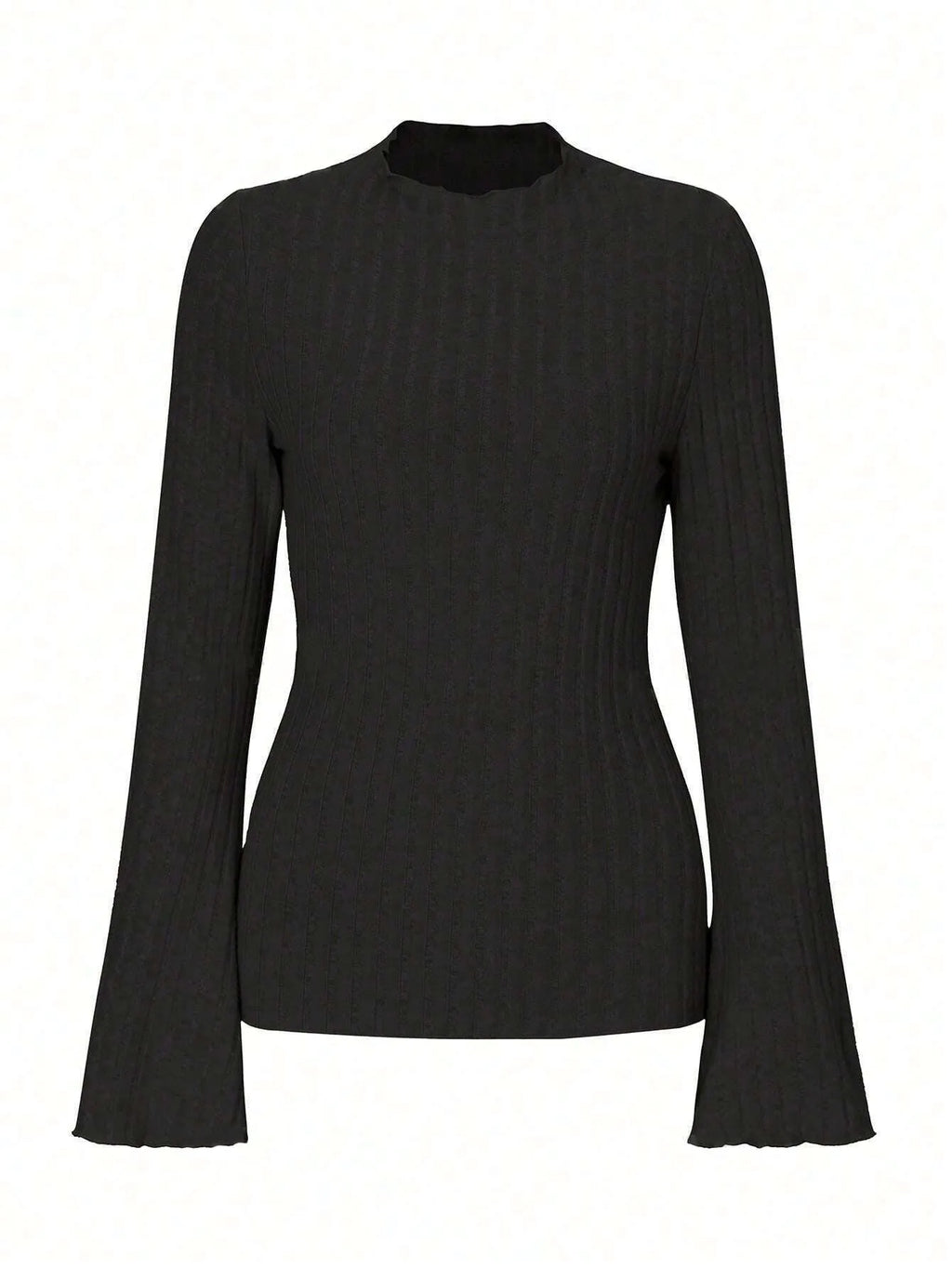 A man's black long sleeve top with a round neck and relaxed lantern sleeves in a slim fit.