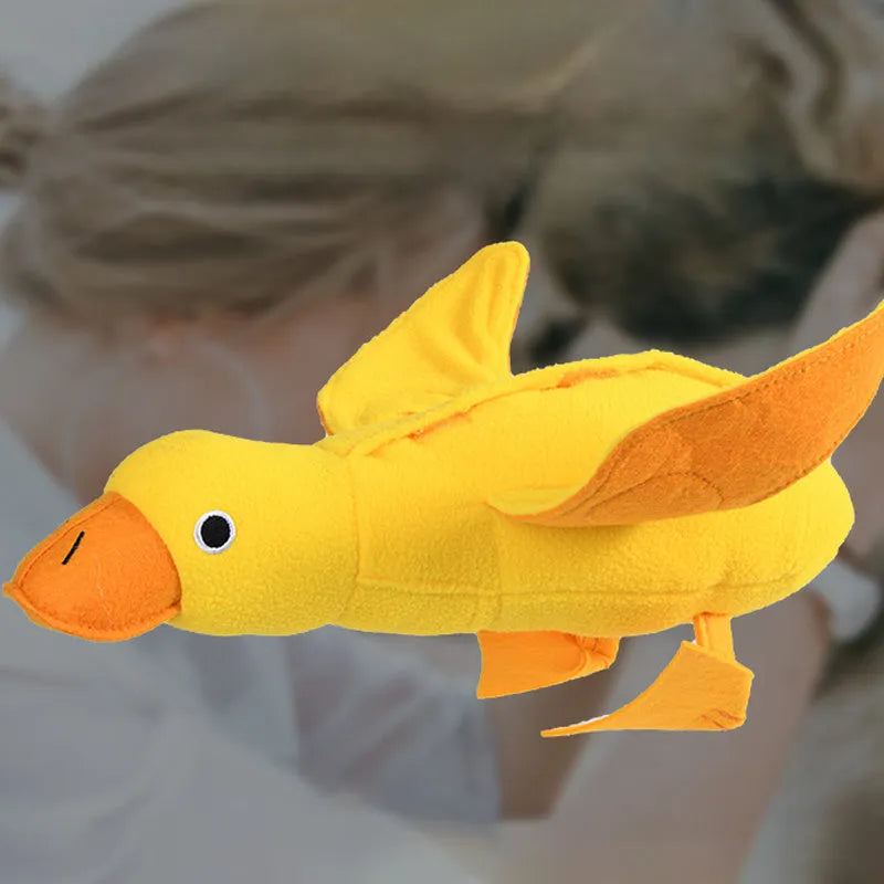 Yellow teddy toy with duck doll sound feature for dog training and chewing