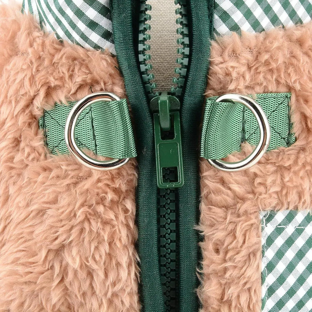 Plush fleece four-leg dog jumpsuit coat with back zipper for small breed winter warmth