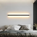 80cm long black aluminium LED wall lamp with touch control for three light colours on a white wall.