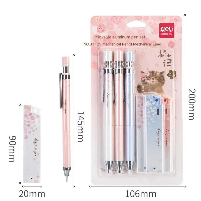 Mixed colour Sakura law pattern 0.5mm automatic pencil set with three pencils and three refill boxes.