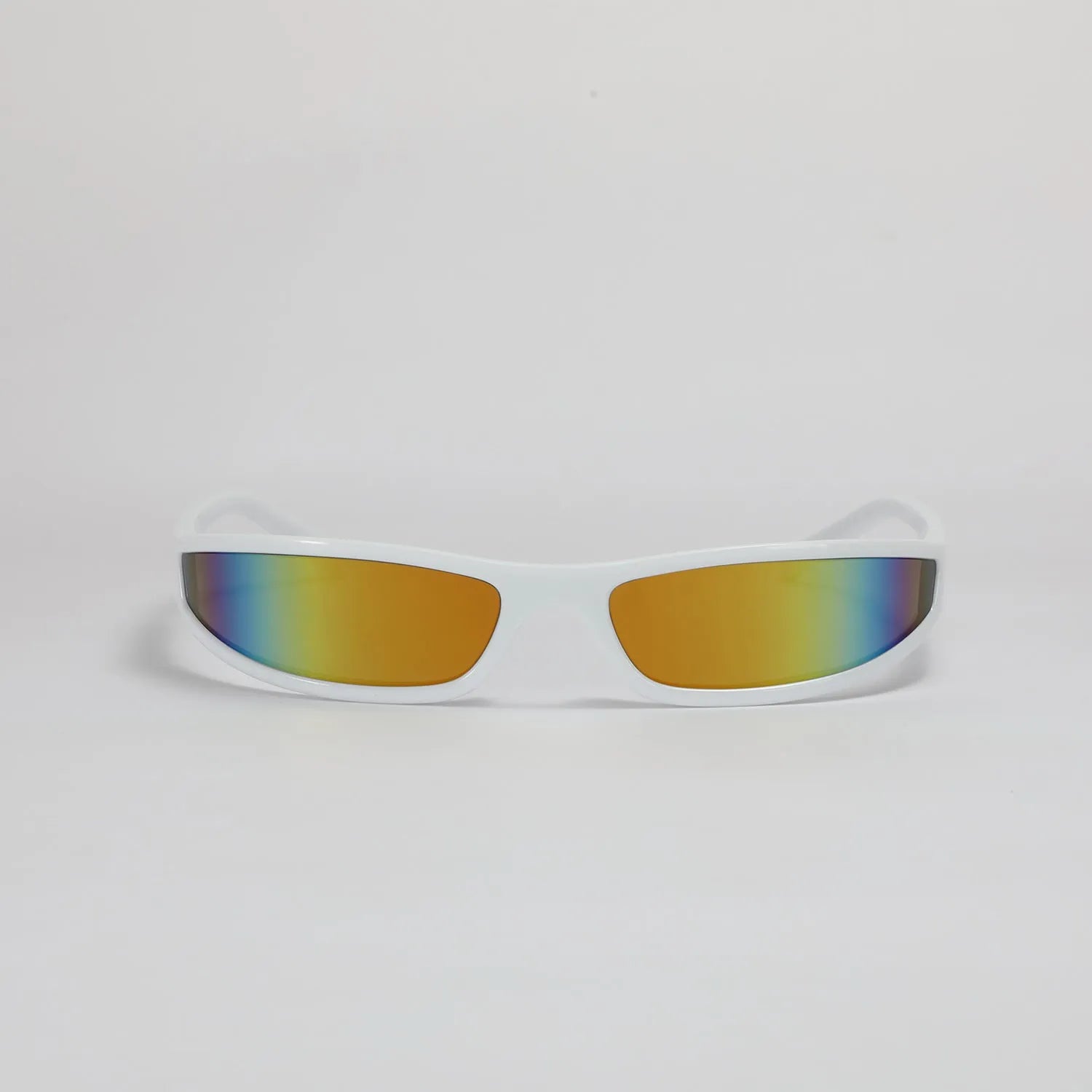 Creative narrow frame sunglasses for women in future style with mercury lens colour options.