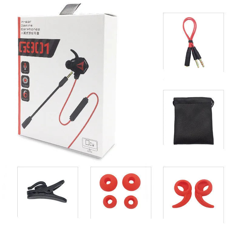 G5 black red gaming in-ear headset with microphone and 1.25m round cable