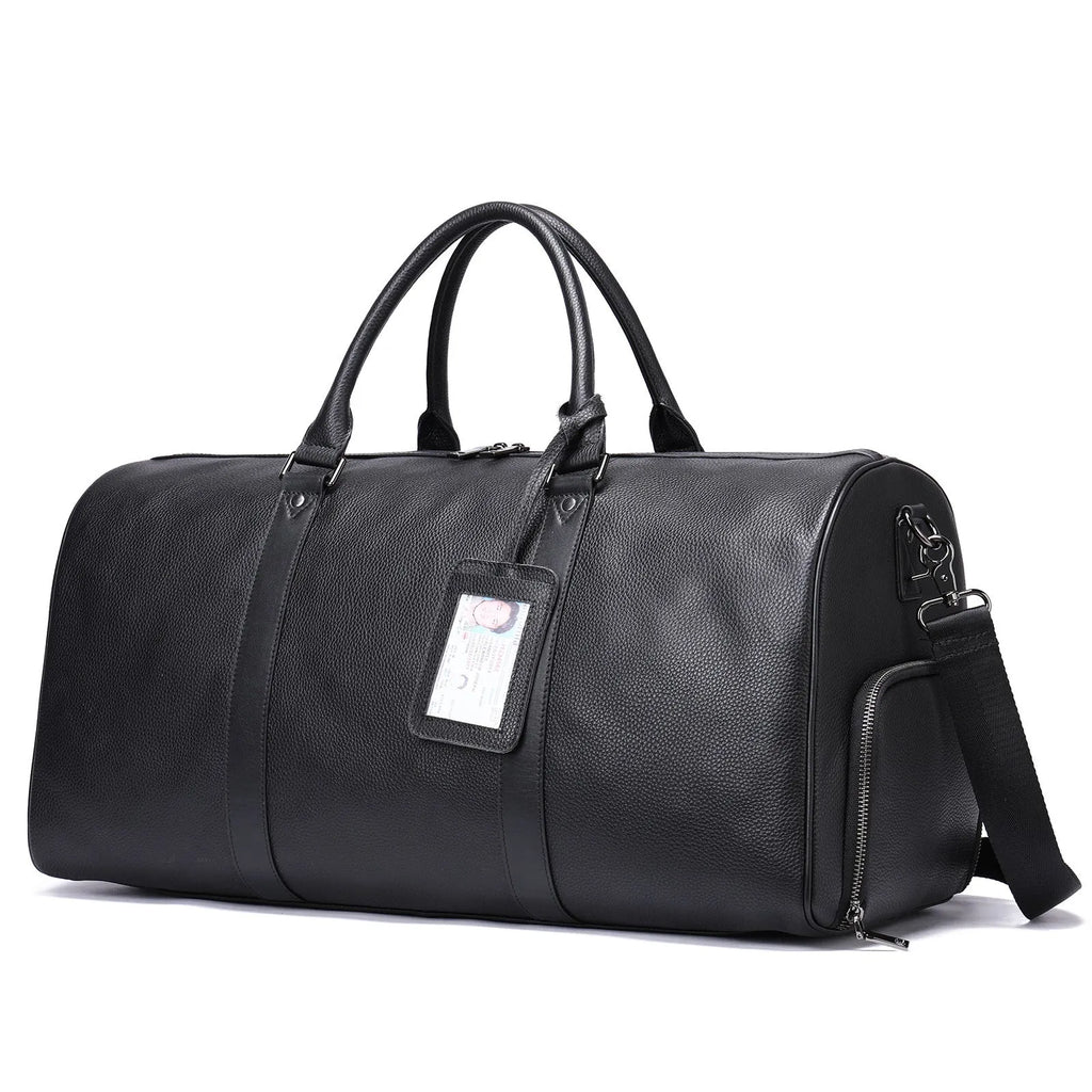 Men's leather excursion bag in black or coffee colour with single shoulder strap