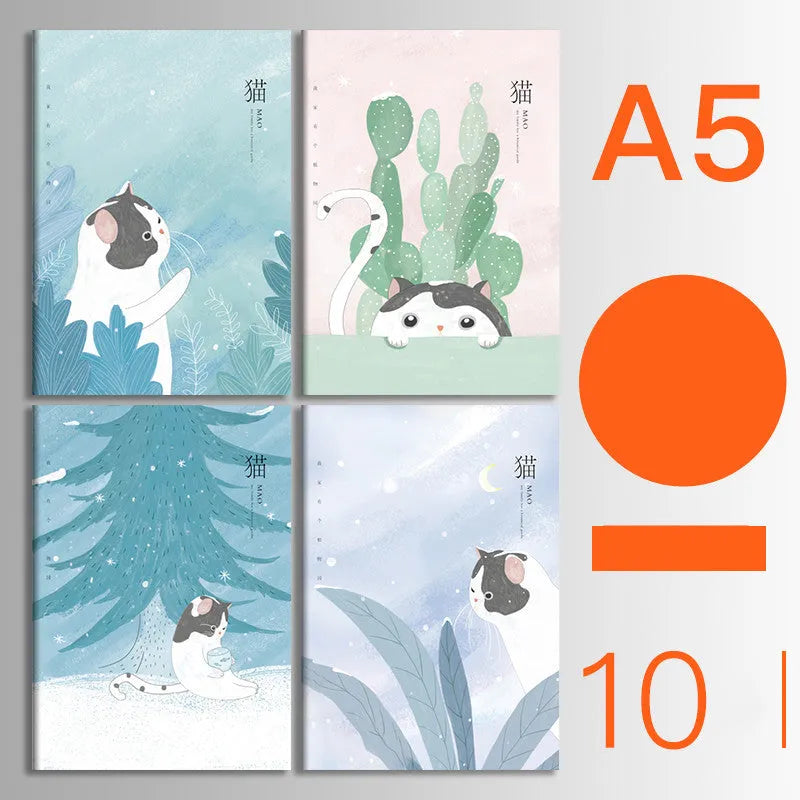 Ten soft cover thread-bound notebooks in A5 and B5 sizes with various designs