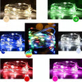 12-metre long copper wire LED string lights with 120 bulbs and a battery box, shown in a selected colour.