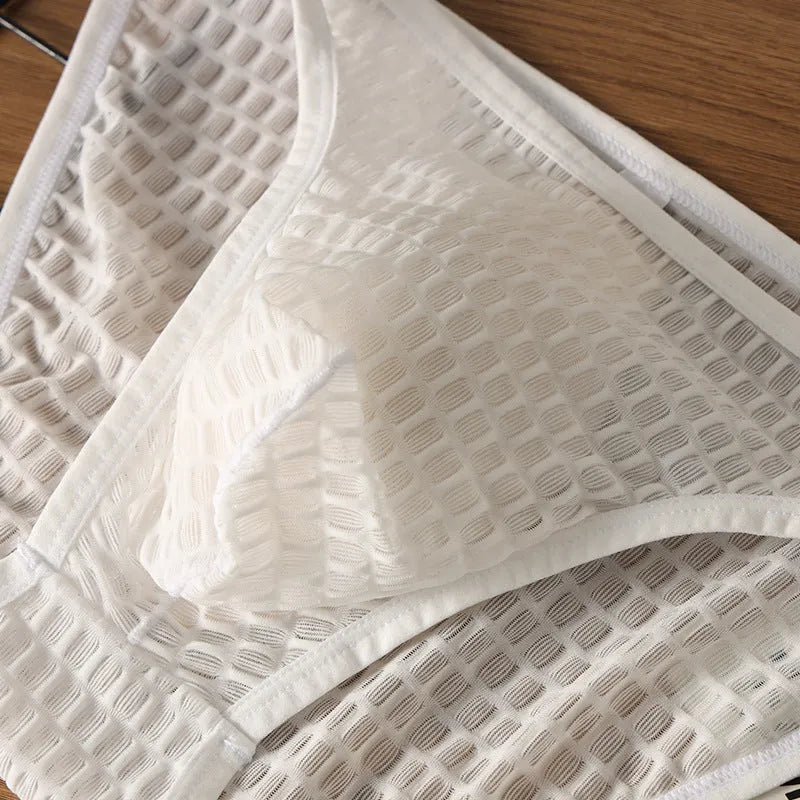 Men's low waist transparent lace underwear in white, black, green, light purple, or rose red