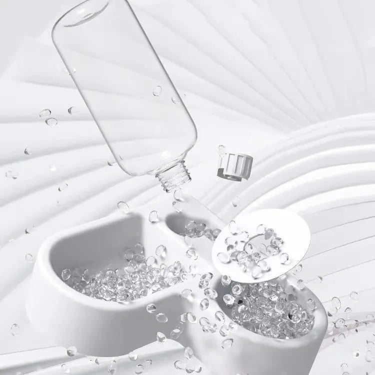 White plastic pet water fountain for cats and dogs with compact rectangular design.