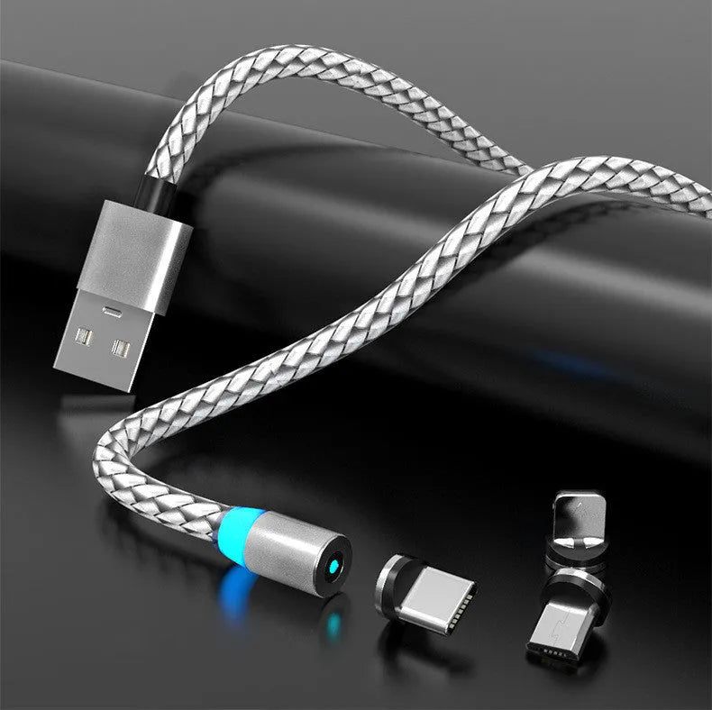 Magnetic mobile phone charging cable with glowing LED light in various colour options