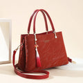 Women's large capacity PU leather handbag in horizontal square shape with outer slit pocket