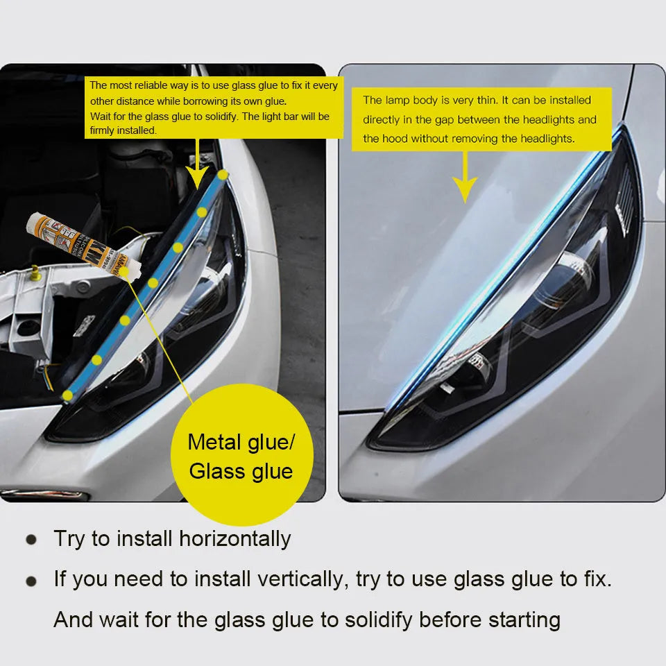 Two-colour LED flowing water car daytime running light silicone strip 0.3 cm thick 30cm length