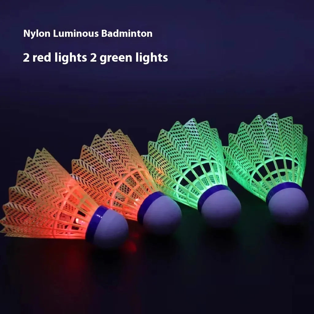 Luminous badminton shuttlecocks in green and red colours with nylon and goose feather options