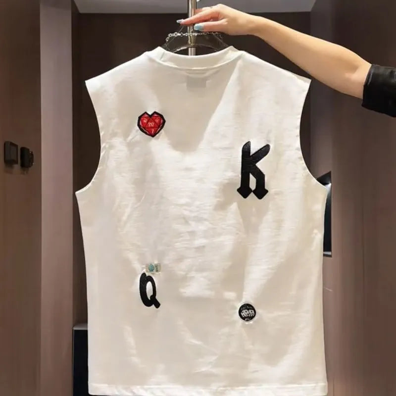 Men's loose-fit cotton sleeveless vest with a cartoon print, shown in black.