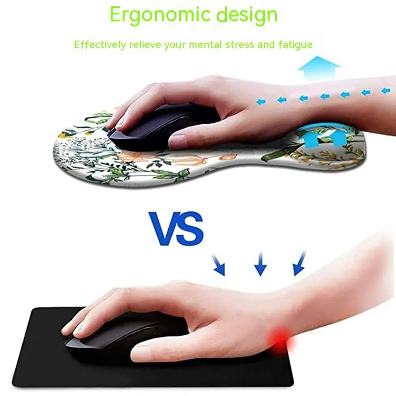 Black silicone keyboard wrist pad with floral pattern and non-slip rubber base