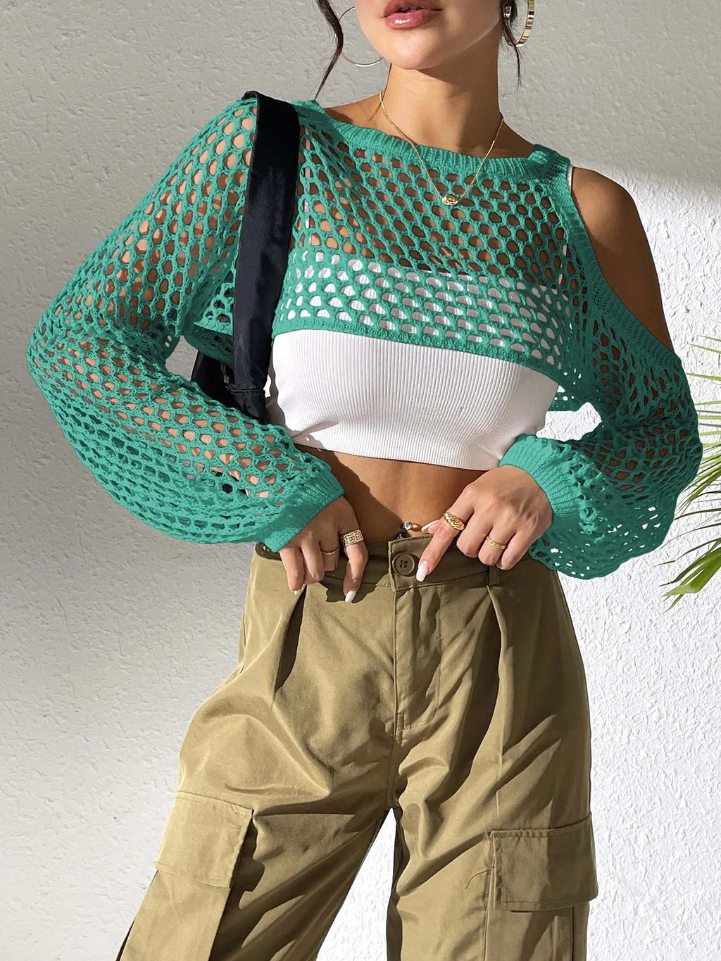 Sexy navel hollowed mesh beach shirt in polypropylene fabric, available in six colours with free size loose-fitting cut