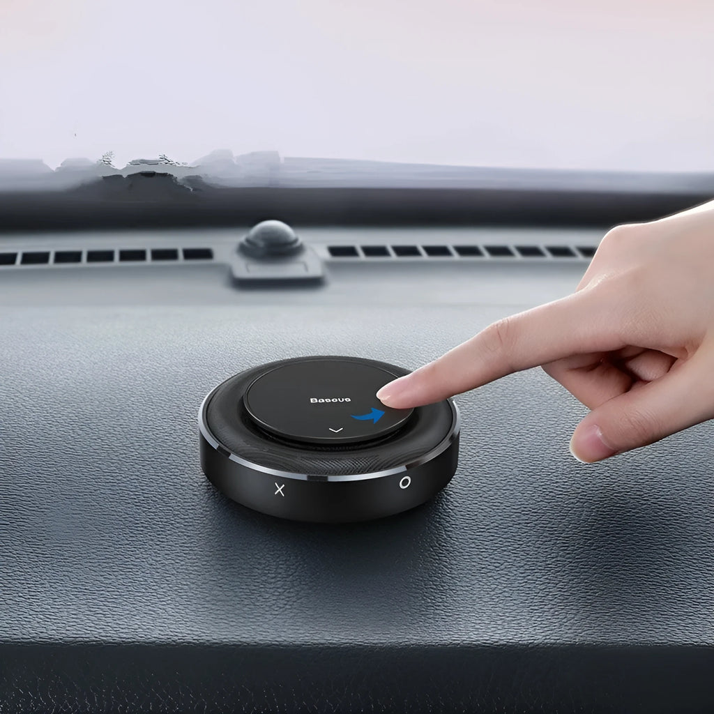 Aluminium alloy round car fragrance seat in black, red, and silver colours with fragrance tablets