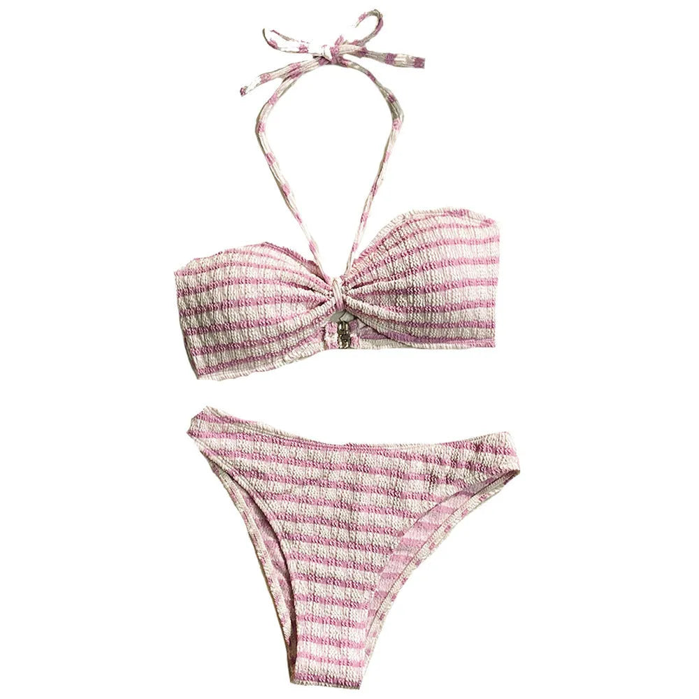 Women's striped bikini swimsuit in split briefs style