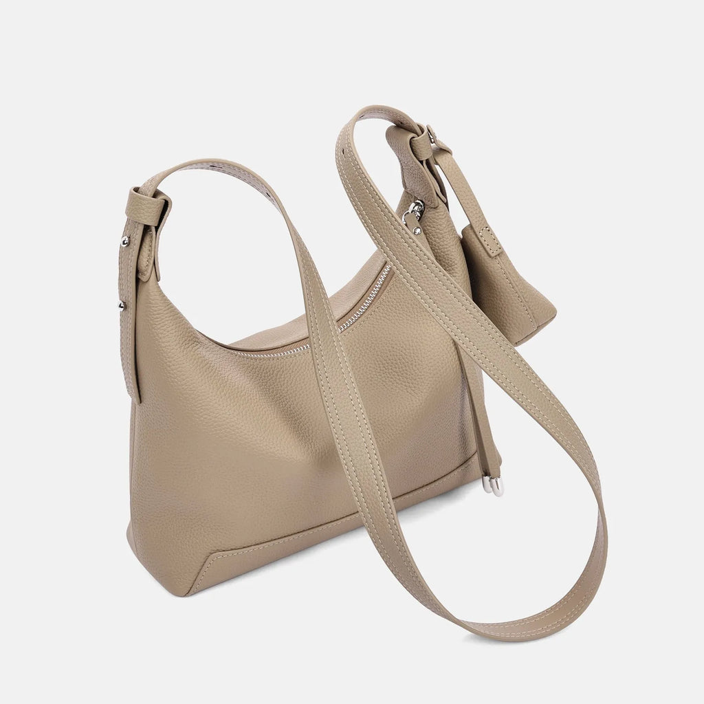 Genuine cowhide leather ladies shoulder bag in urban simplicity style with sewing thread detail
