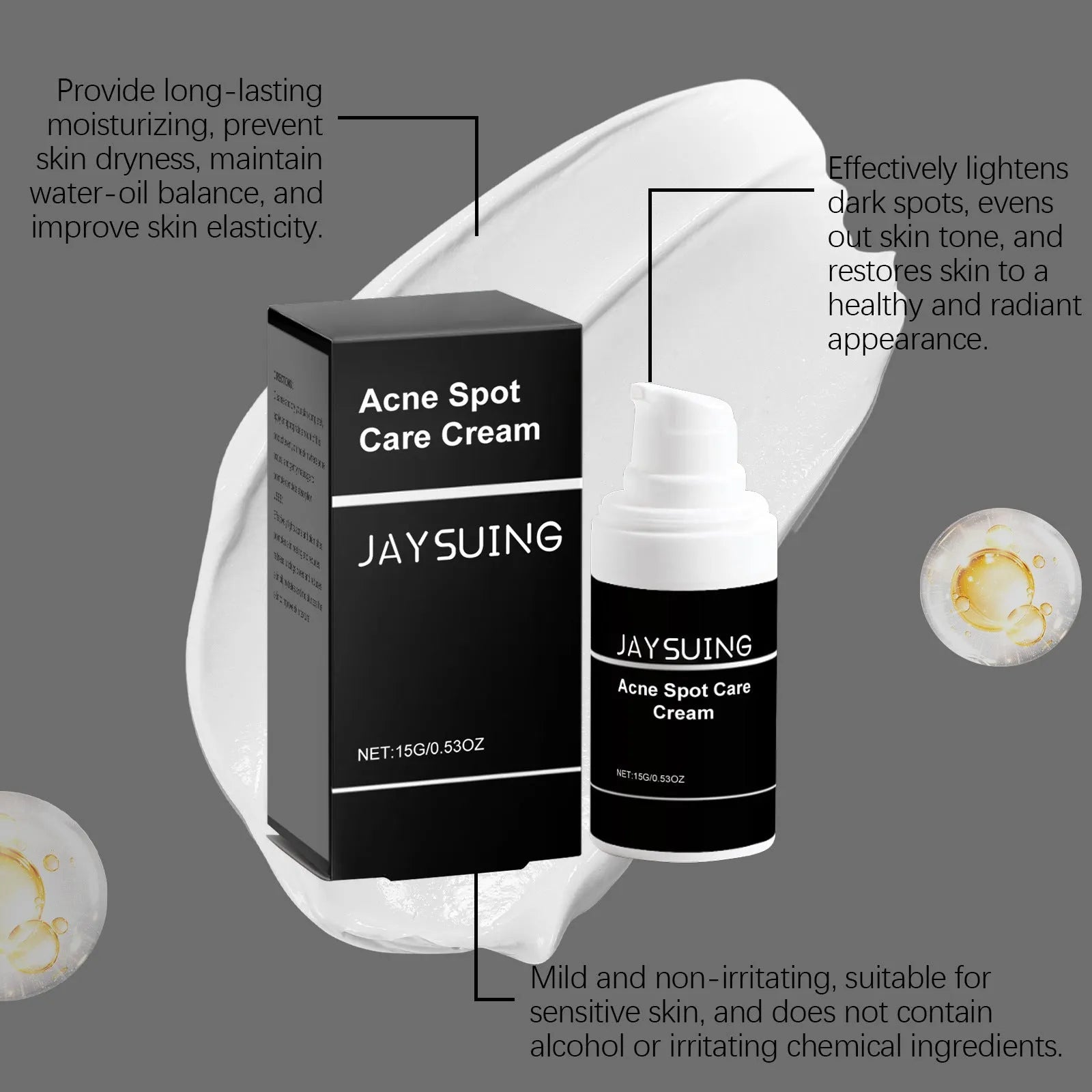 15g tube of acne cream with mint leaf, tea tree oil, and aloe leaf ingredients