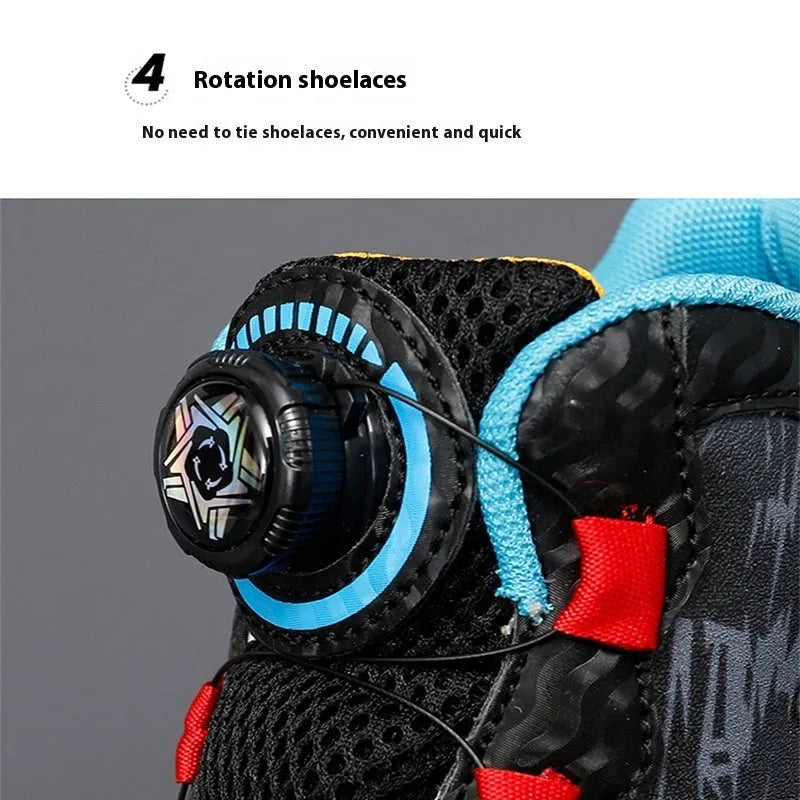 Boys' rotating button basketball shoes in black synthetic leather with cushioned PU sole