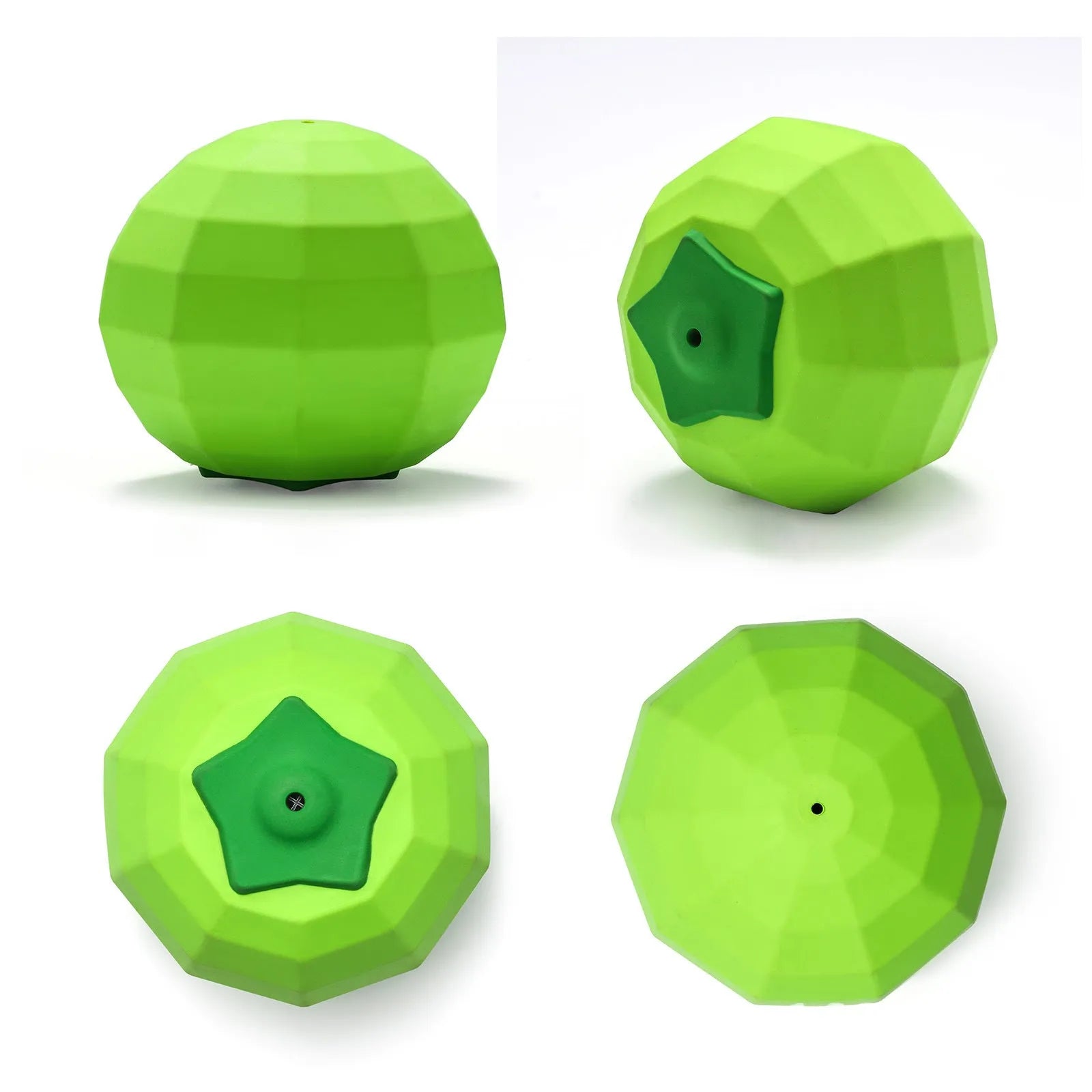 Green natural rubber squeaky ball chew toy for medium and large dogs.