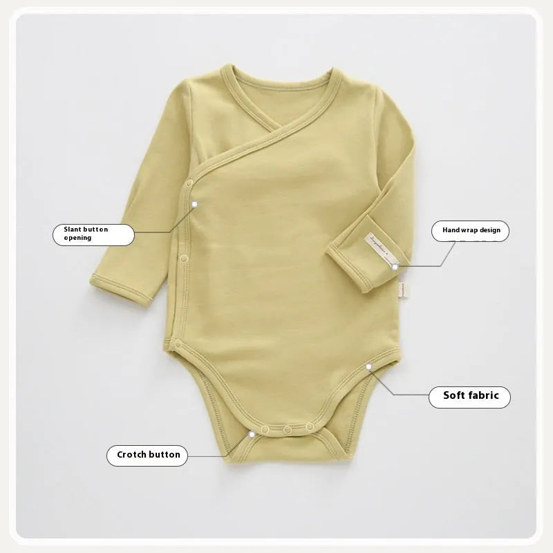 Pure cotton newborn triangle jumpsuit for boys and girls in apricot colour, suitable height 66-90cm