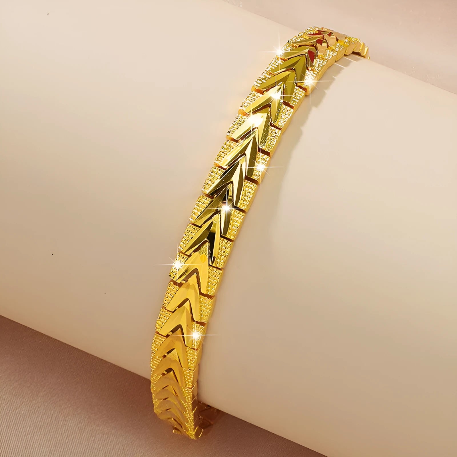 Gold brass heart-shaped fashion bracelet for women with electroplated finish on flat surface