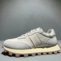 Men's black head layer cowhide lace-up sports shoes with thick sole and round toe on white background