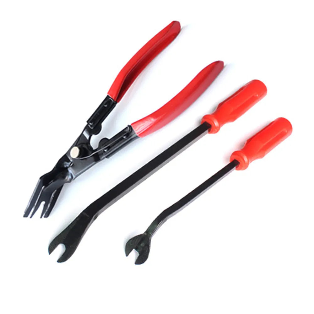 Red-handled steel automotive clip driver tool for General Motors door panel and horn nailing.