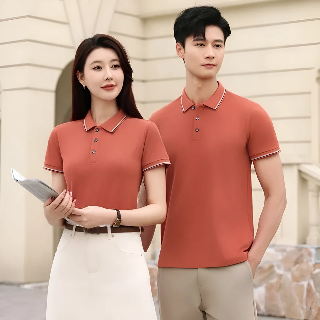 Ice silk polo shirt in solid colour with cooling copper ammonia fibre fabric
