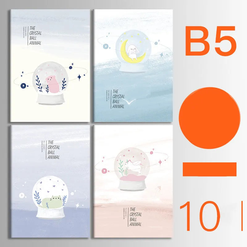 Ten soft cover thread-bound notebooks in A5 and B5 sizes with various designs