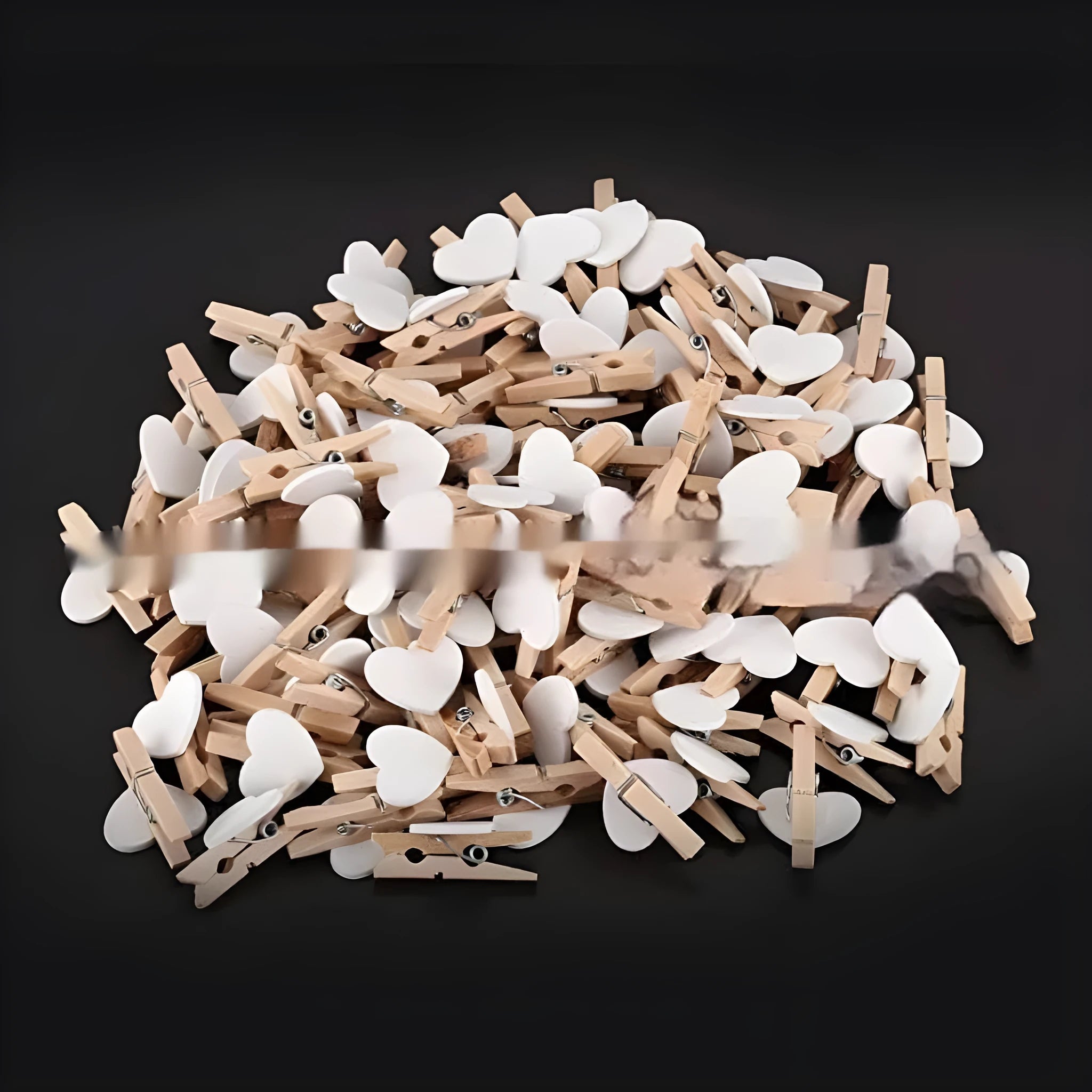 Five handmade solid wood heart-shaped clips in red, white, yellow, rose, and pink colours.