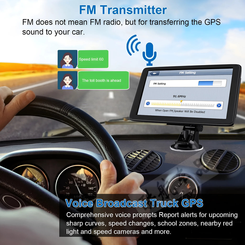 7 inch car GPS navigation device with touch screen display mounted in vehicle