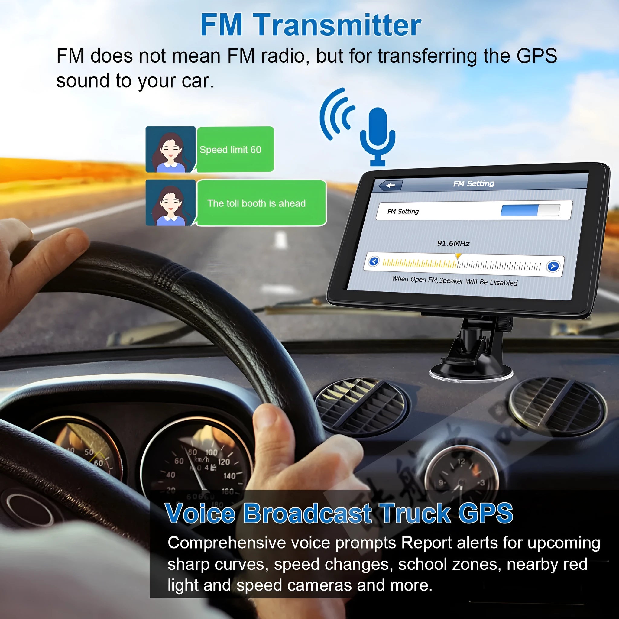 7 inch car GPS navigation device with touch screen display mounted in vehicle