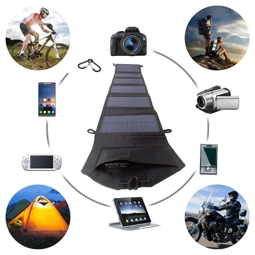 30W solar charging board folding bag portable USB panel with carabiner clips for outdoor camping
