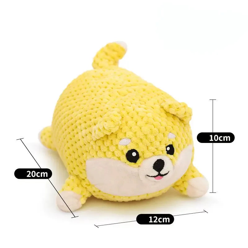 Plush dog calming toy with squeaker for puppies, available in large and medium bite-resistant options