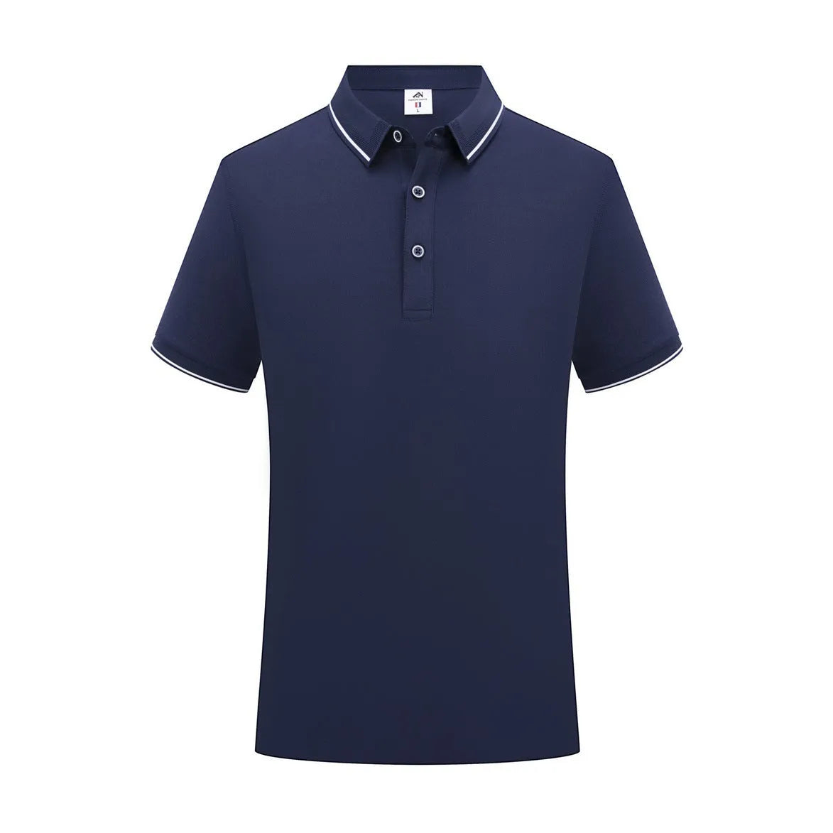 Beautician wearing a short-sleeved asymmetric polo shirt in light blue, showcasing the collar and Cool Silk Cotton fabric.