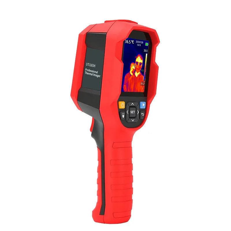UTi series handheld infrared thermal imager showing a thermal image on its 2.8-inch screen.